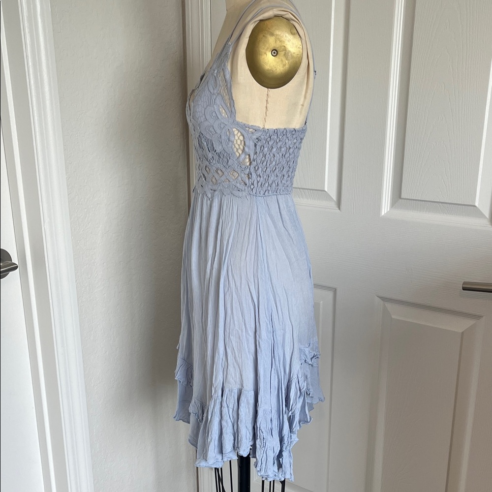 Free People Lace Trim Light blue Mini Dress - Picture 4 of 12